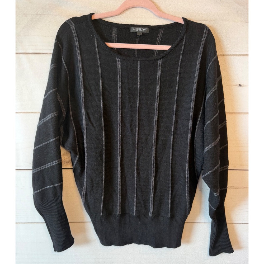 Liverpool Los Angeles Black Grey Pinstripe Dolman Sleeve Knit Sweater Medium